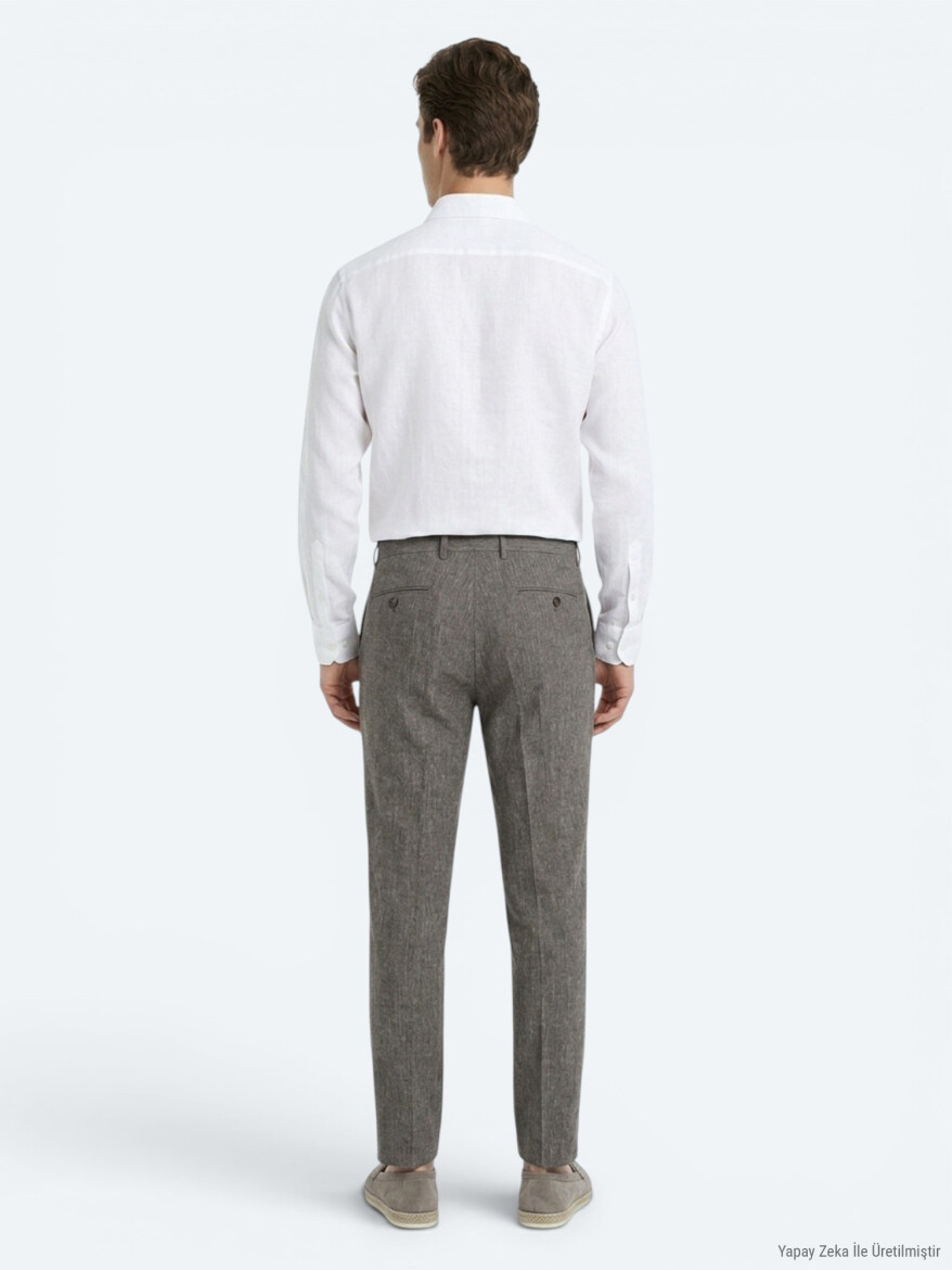 Brown Material Relaxed Fit Casual Linen Blended Trousers - 5