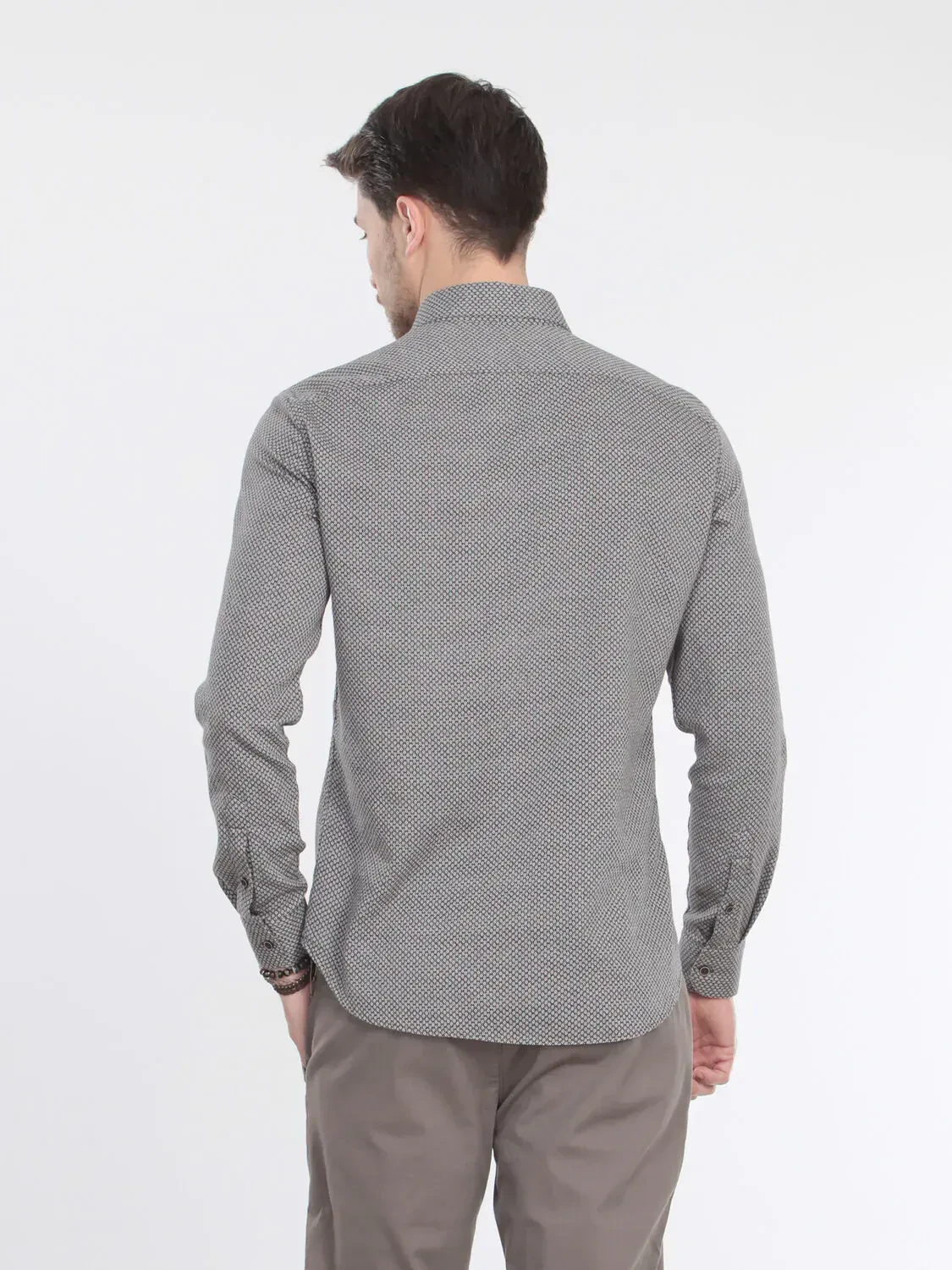 Brown Micro Slim Fit Weaving Casual 100% Cotton Shirt - 5