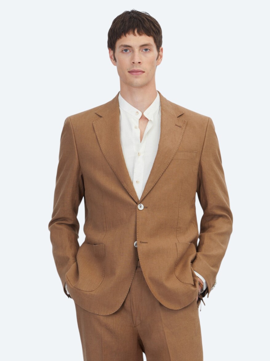 Brown Modern Fit 100% Linen Suit - KİP