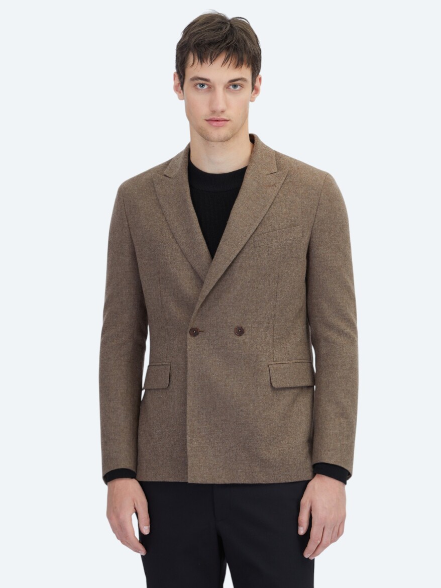 Brown Modern Fit Wool Blended Jacket - KİP