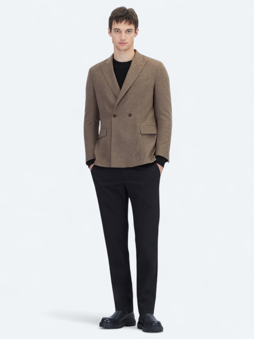 Brown Modern Fit Wool Blended Jacket - KİP