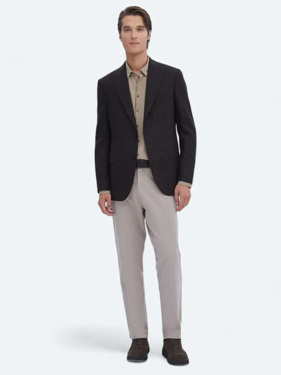 Brown Patterned Comfort Fit 100% Wool Jacket - 2