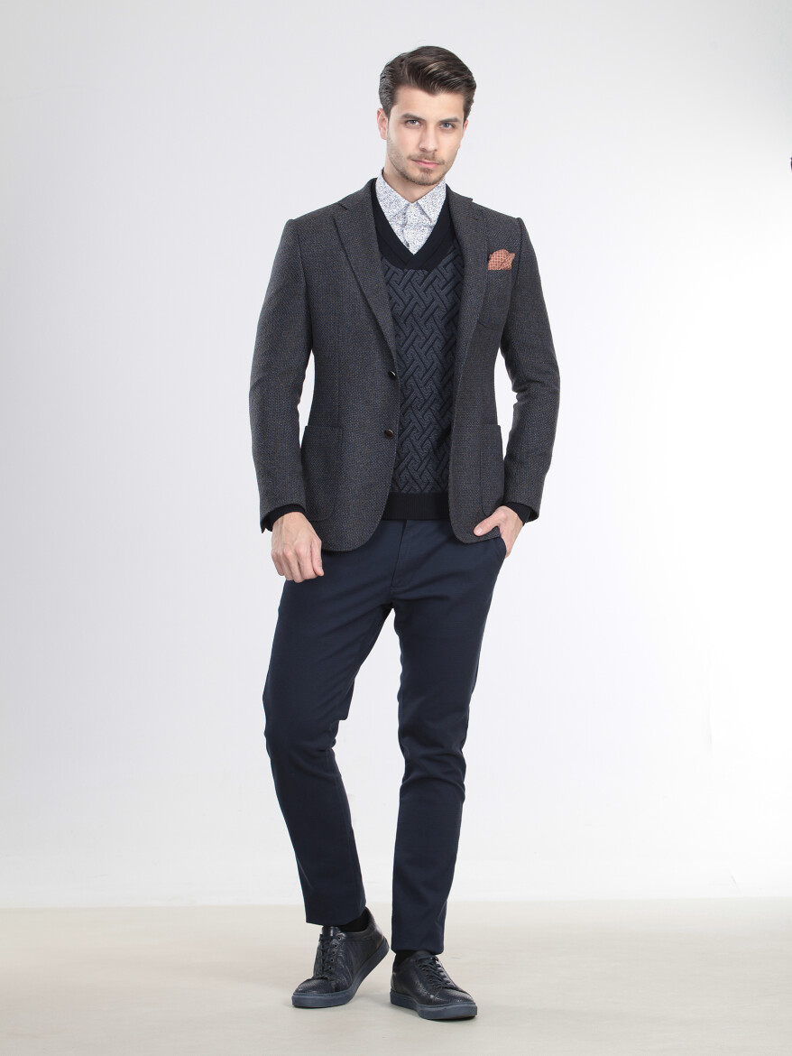 Brown Patterned Modern Fit Jacket - 3