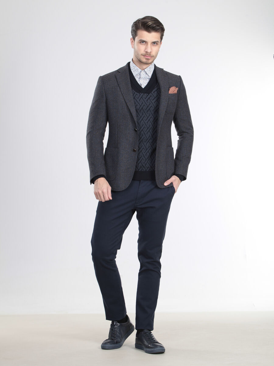 Brown Patterned Modern Fit Jacket - 3