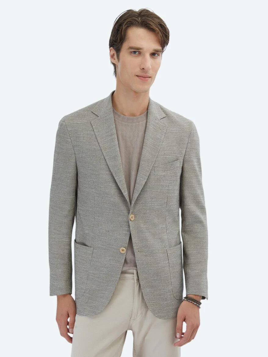 Brown Patterned Modern Fit Jacket - 1