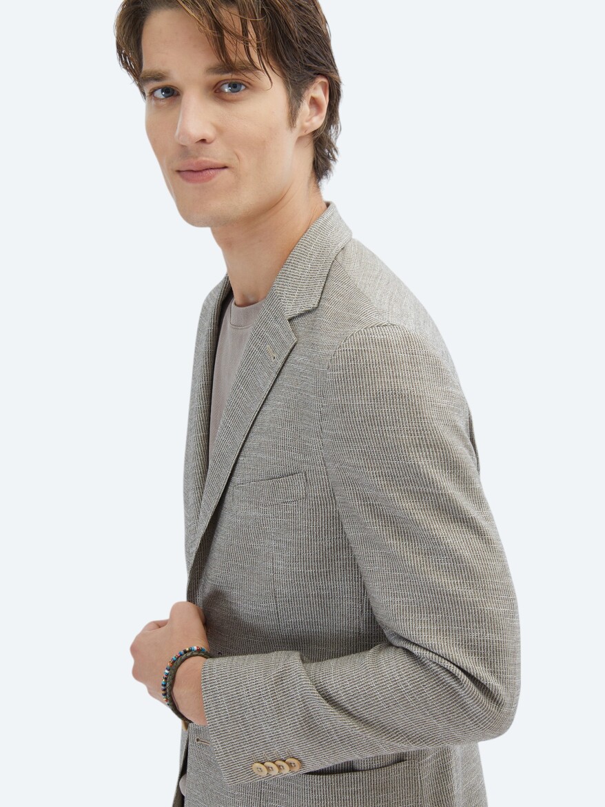 Brown Patterned Modern Fit Jacket - 4