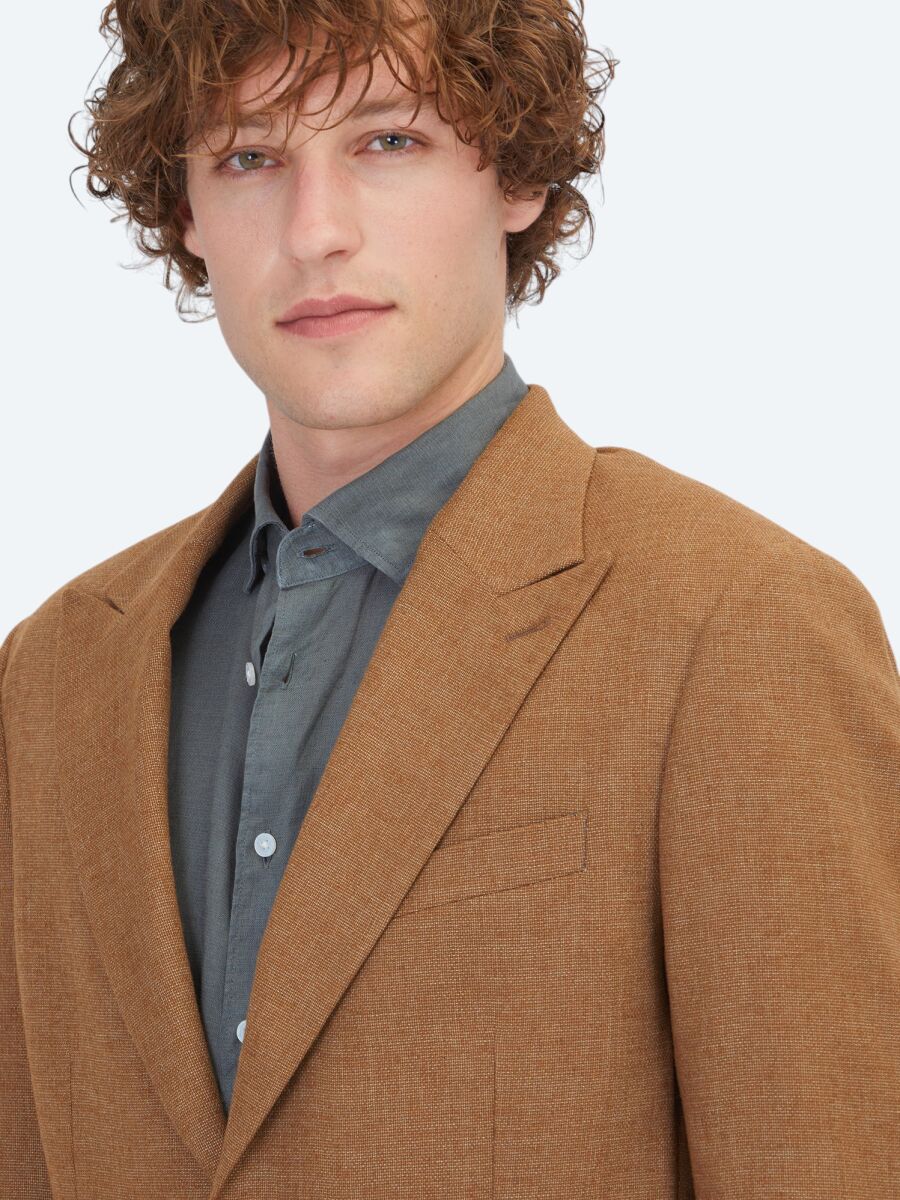 Brown Patterned Modern Fit Linen Blended Jacket - 3