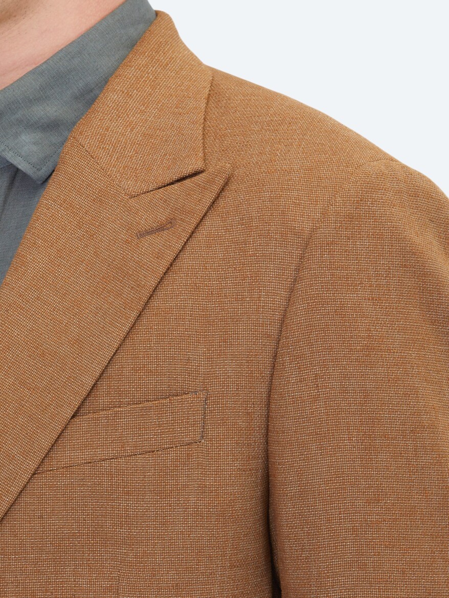 Brown Patterned Modern Fit Linen Blended Jacket - 4