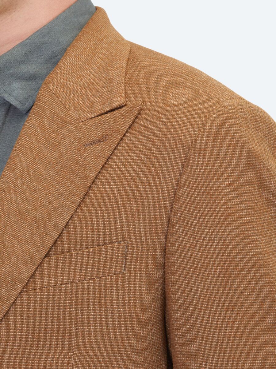 Brown Patterned Modern Fit Linen Blended Jacket - 4
