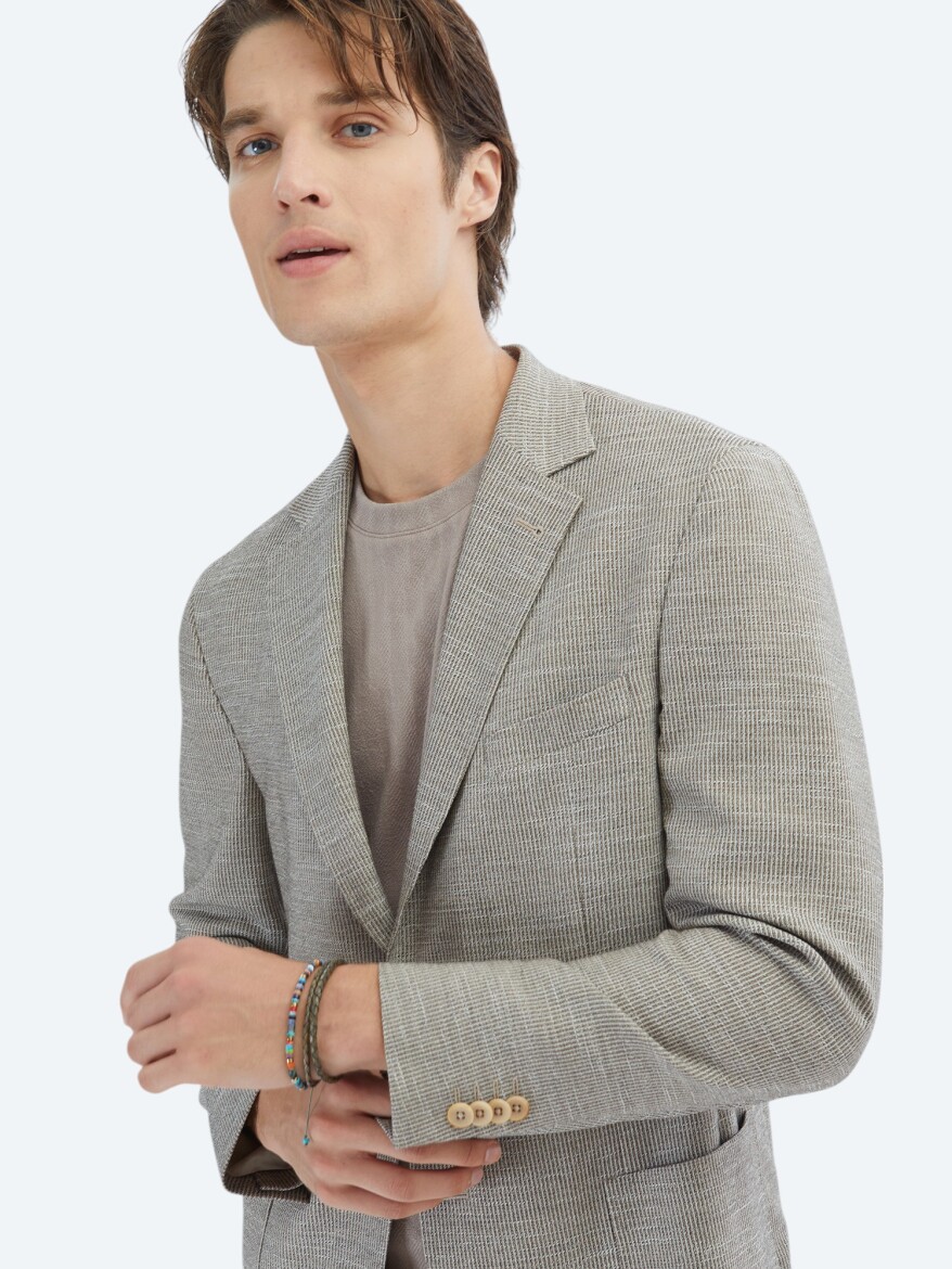 Brown Patterned Regular Fit Jacket - KİP