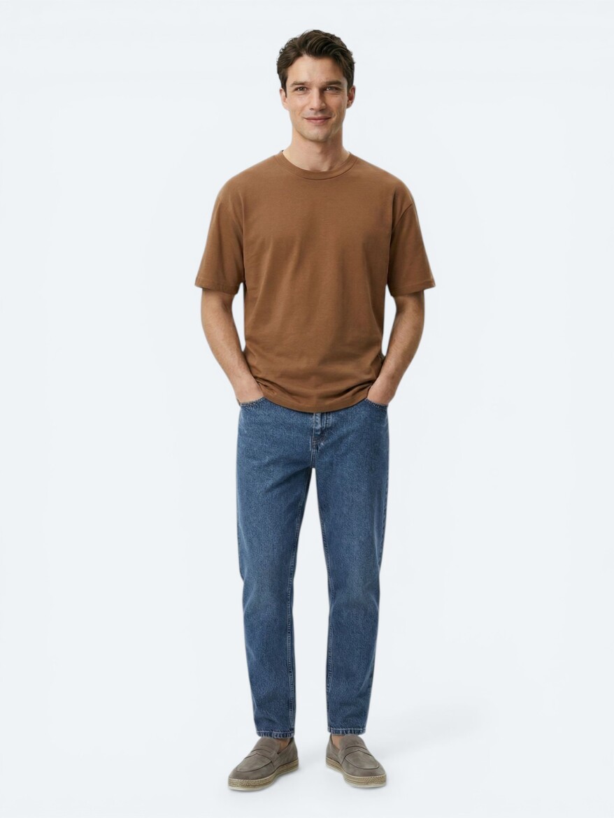 Brown Plain 100% Cotton T-Shirt - KİP