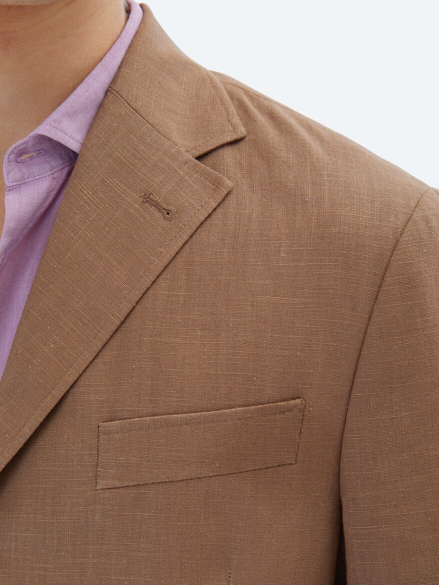 Brown Plain Comfort Fit Cotton Blended Jacket - 5