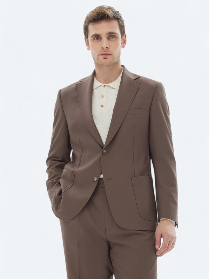 Brown Plain Comfort Fit Suit - 2