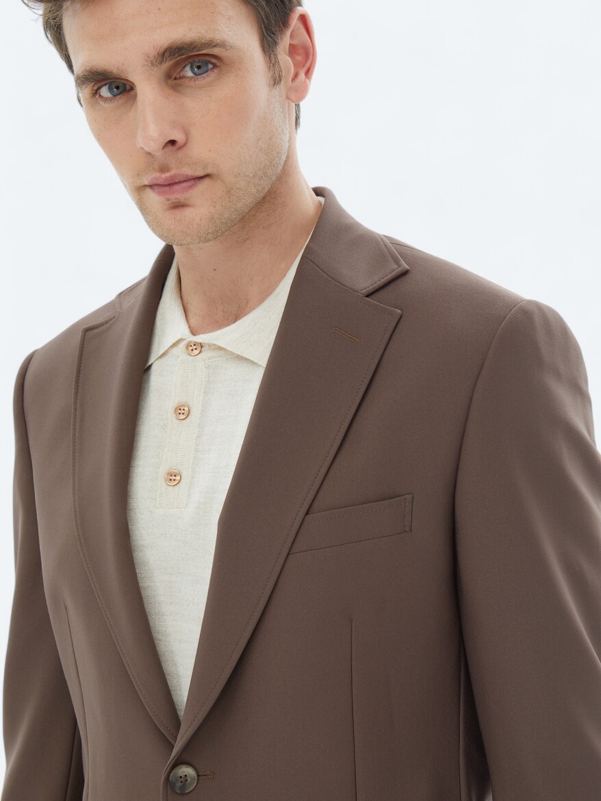 Brown Plain Comfort Fit Suit - 5
