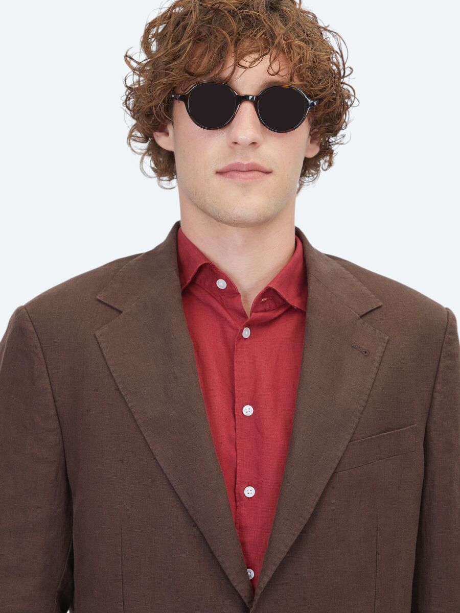 Brown Plain Modern Fit 100% Linen Jacket - 3