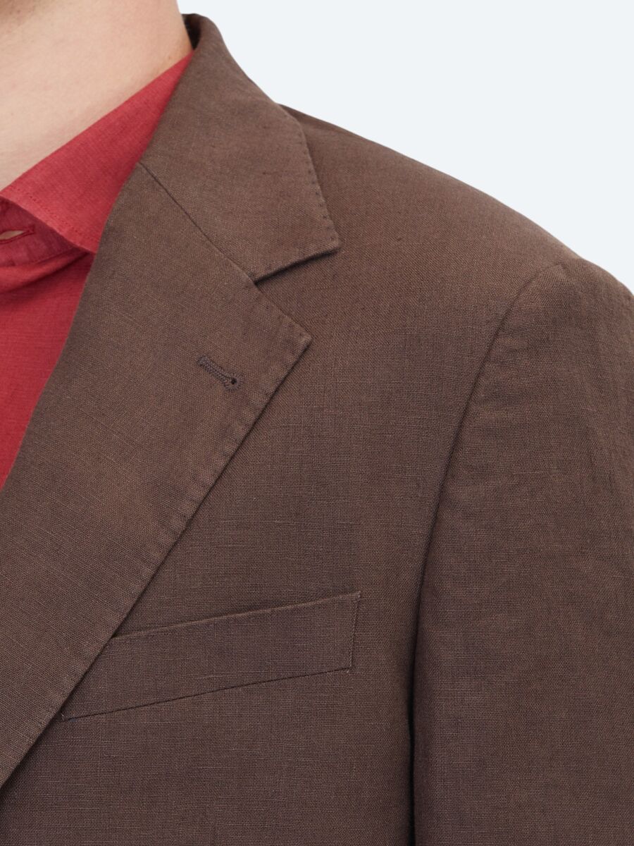 Brown Plain Modern Fit 100% Linen Jacket - 4