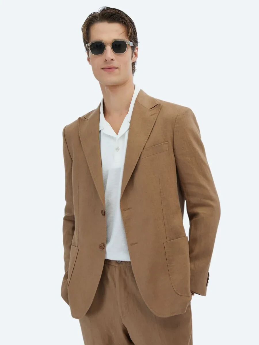 Brown Plain Modern Fit 100% Linen Suit - 1