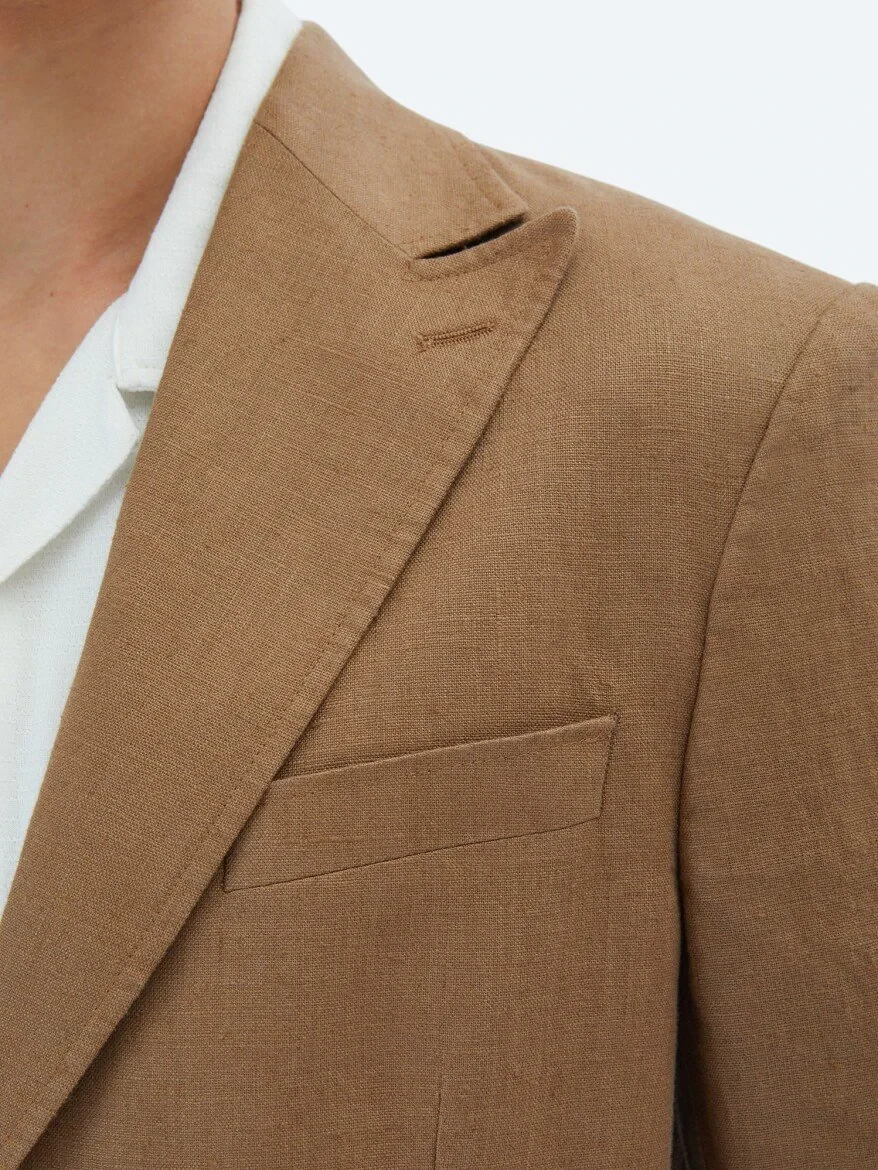 Brown Plain Modern Fit 100% Linen Suit - 5
