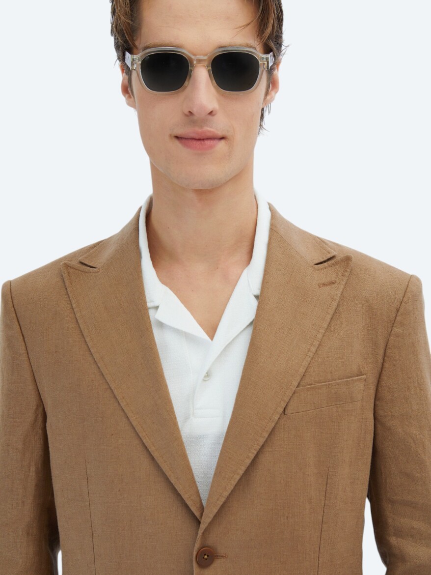 Brown Plain Modern Fit 100% Linen Suit - 3