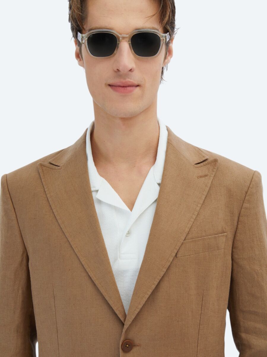 Brown Plain Modern Fit 100% Linen Suit - 3