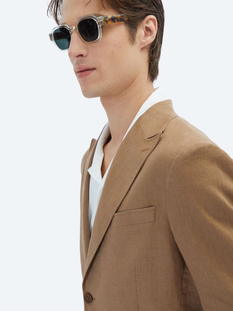 Brown Plain Modern Fit 100% Linen Suit - 4