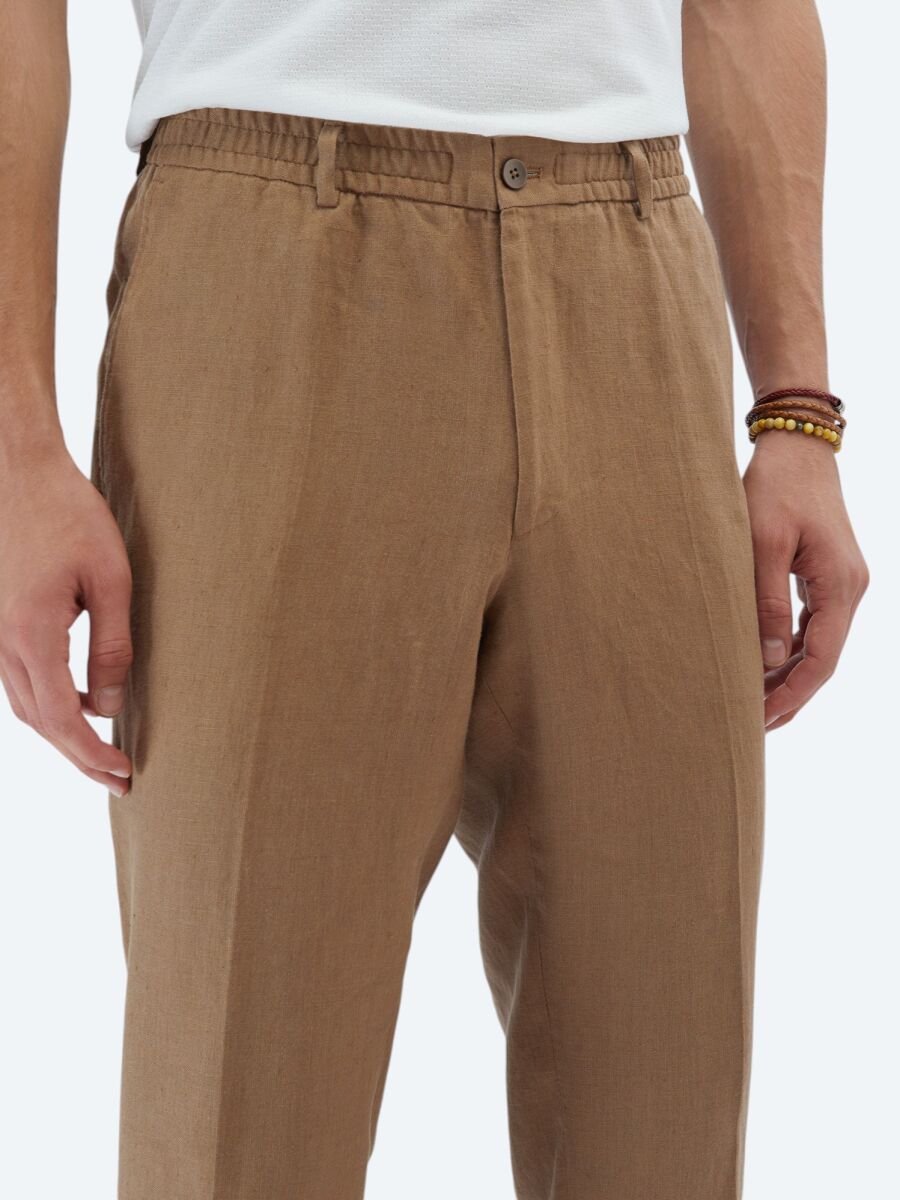 Brown Plain Modern Fit 100% Linen Suit - 6