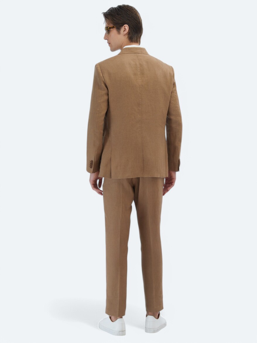 Brown Plain Modern Fit 100% Linen Suit - 7