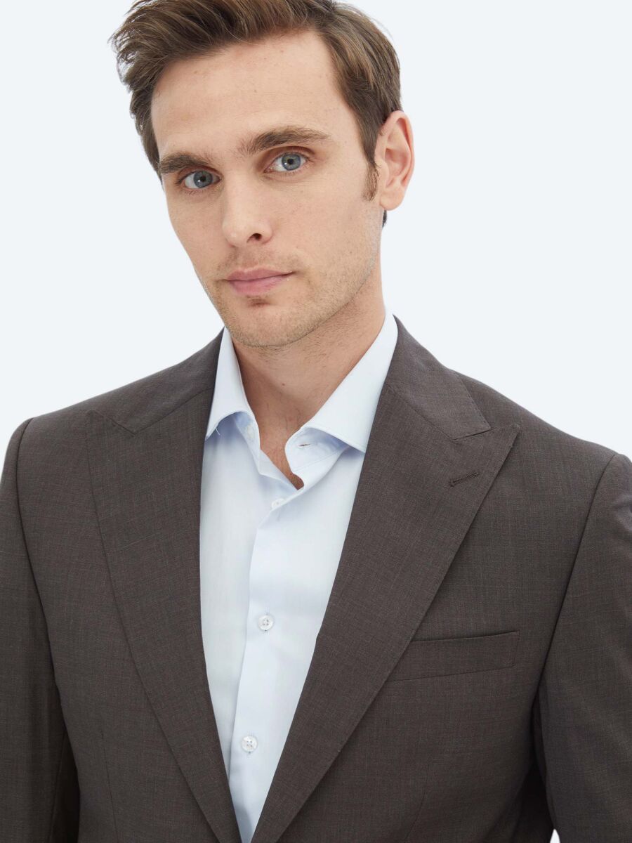 Brown Plain Modern Fit 100% Wool Suit - 3
