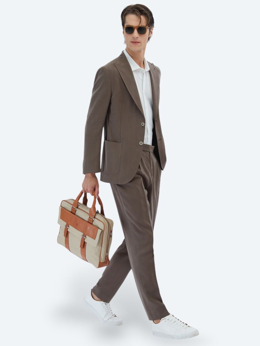 Brown Plain Modern Fit Suit - 1