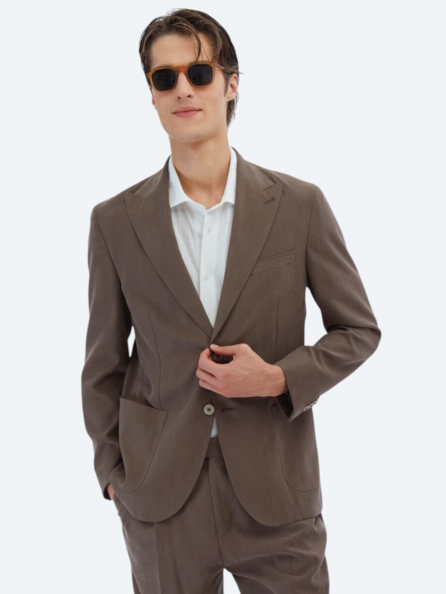 Brown Plain Modern Fit Suit - 3
