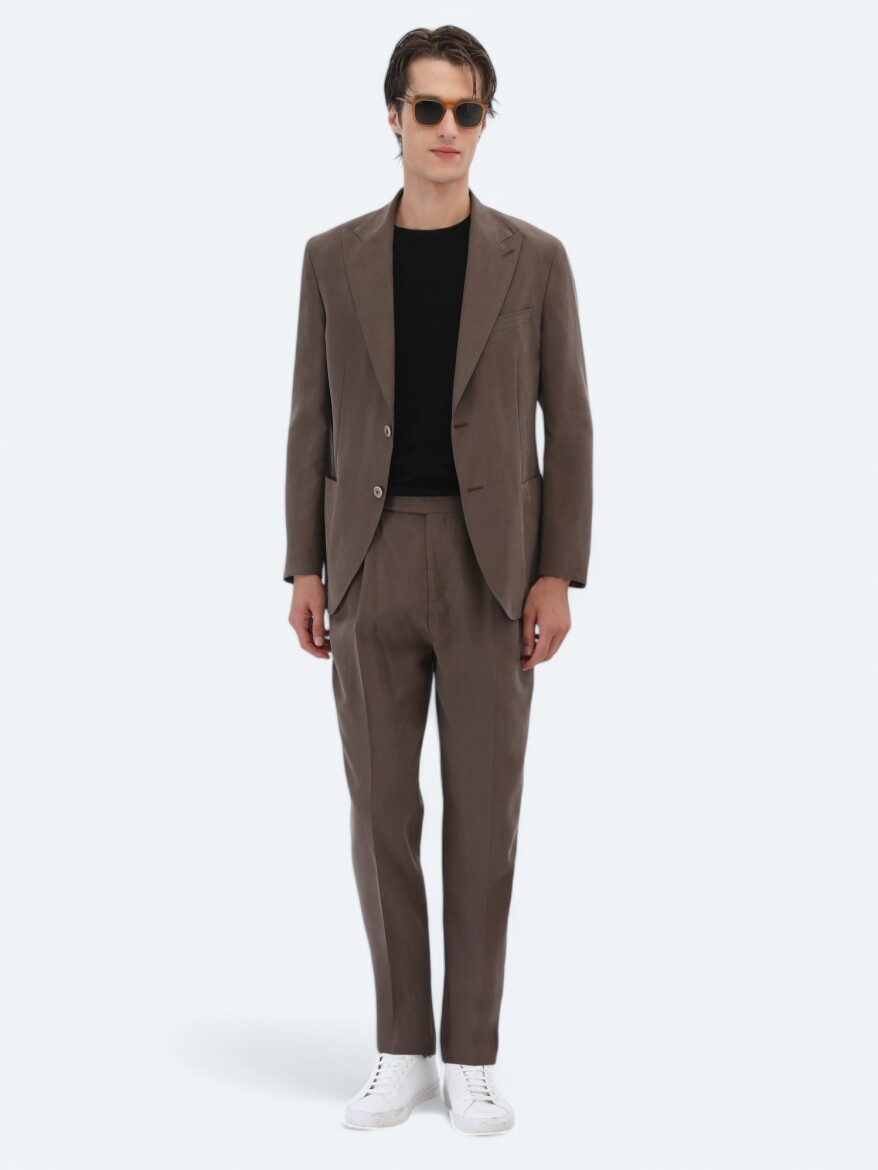 Brown Plain Modern Fit Suit - 4