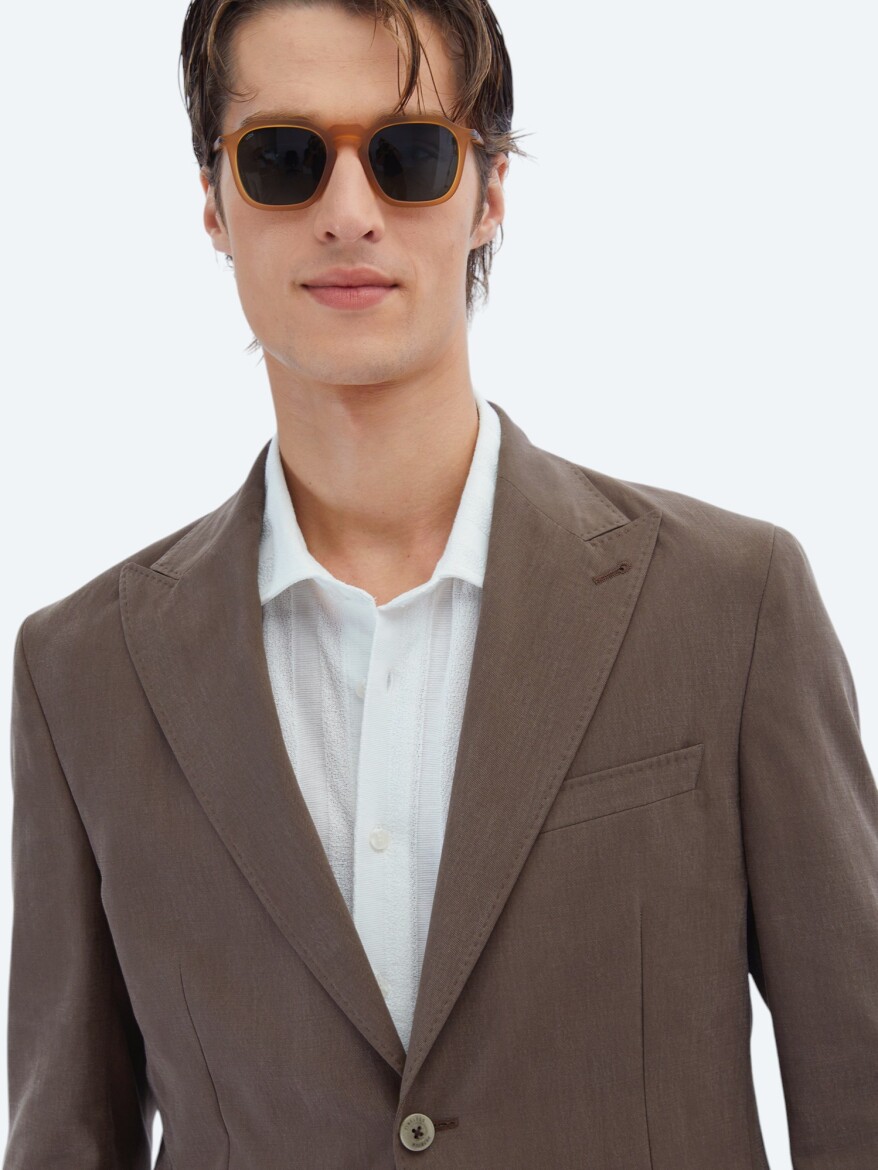 Brown Plain Modern Fit Suit - 5
