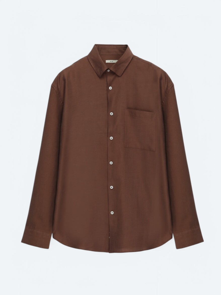Brown Plain Oversize Fit Weaving Casual Shirt - 5