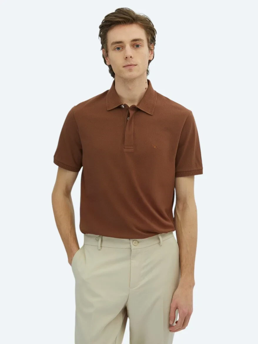 Brown Plain Polo Neck 100% Cotton T-Shirt - 1