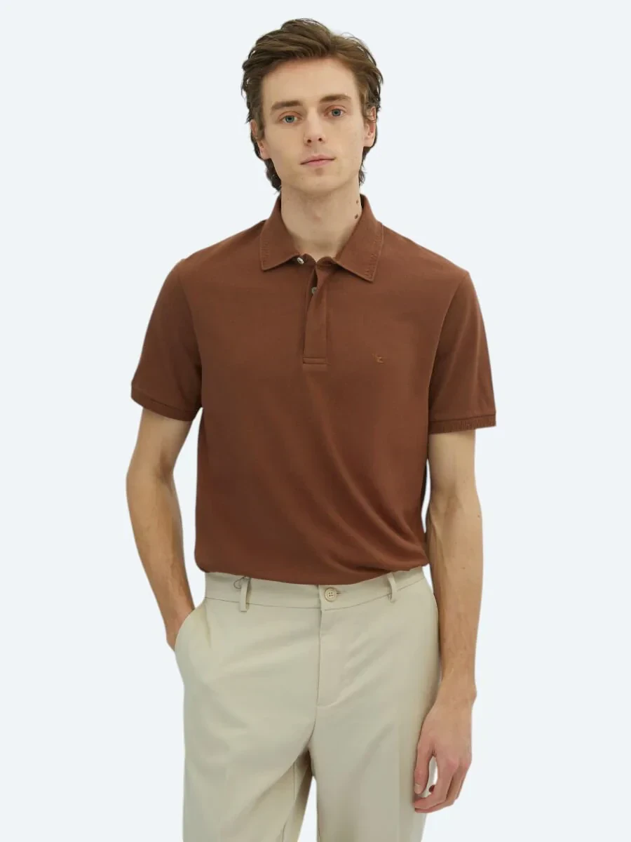 Brown Plain Polo Neck 100% Cotton T-Shirt - 1