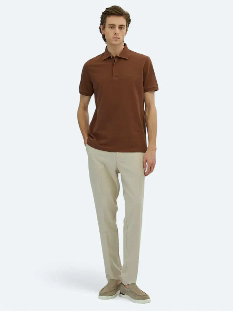 Brown Plain Polo Neck 100% Cotton T-Shirt - 2