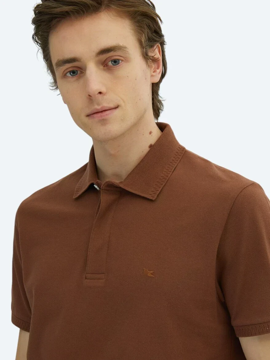 Brown Plain Polo Neck 100% Cotton T-Shirt - 3