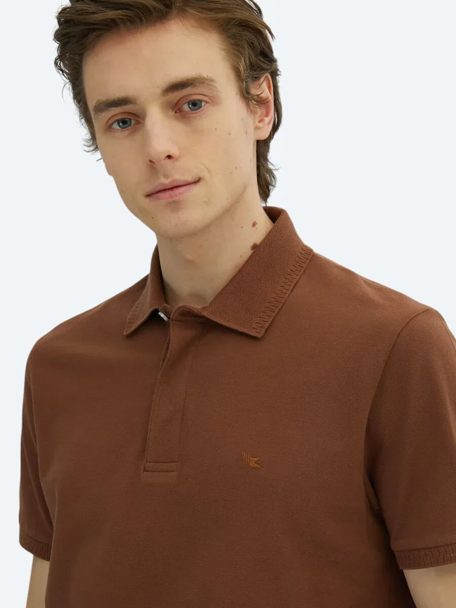Brown Plain Polo Neck 100% Cotton T-Shirt - 3