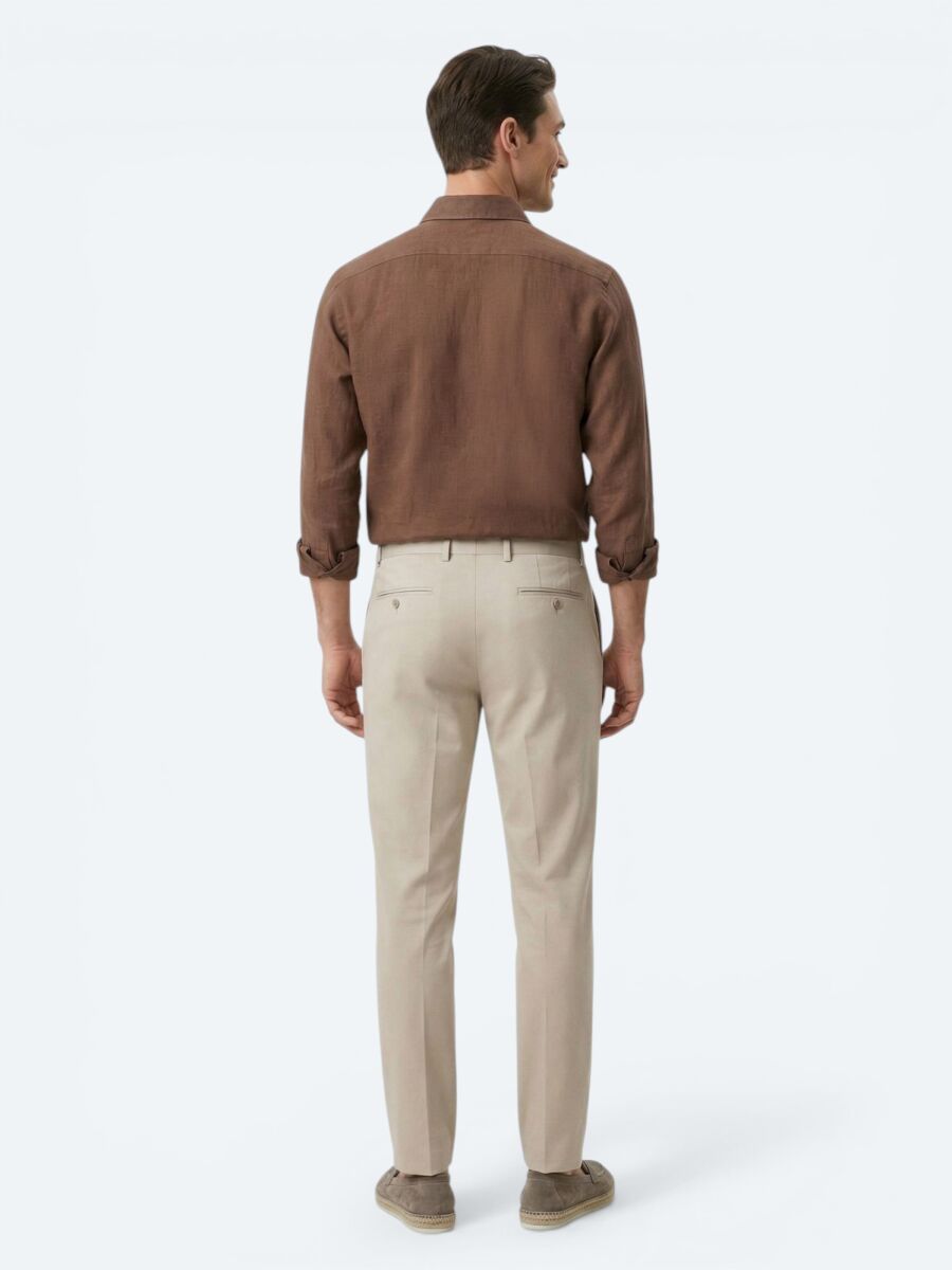 Brown Plain Regular Fit Long Weaving Casual Cotton Blended Shirt - 5