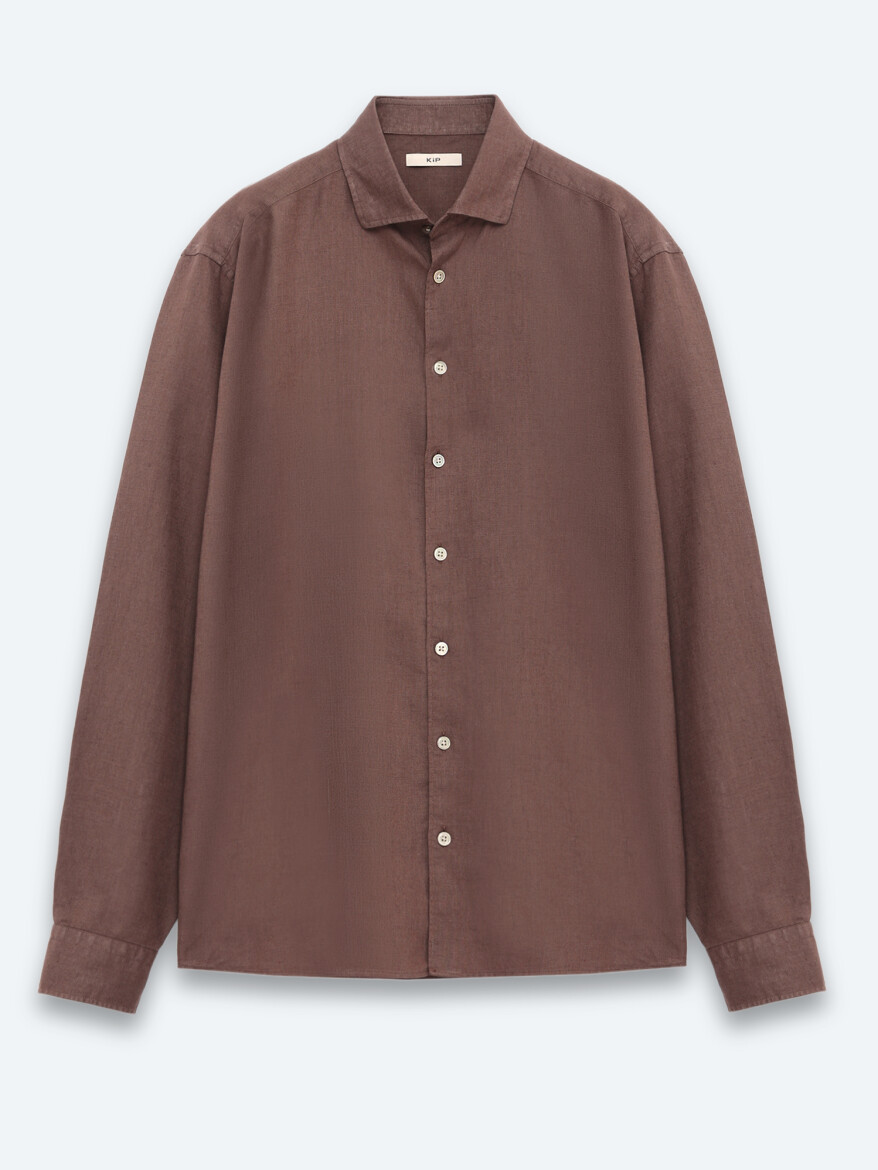 Brown Plain Regular Fit Long Weaving Casual Cotton Blended Shirt - 6