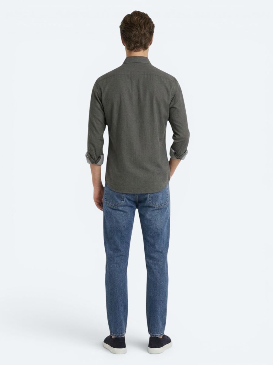Brown Plain Regular Fit Long Weaving Casual Cotton Blended Shirt - 5