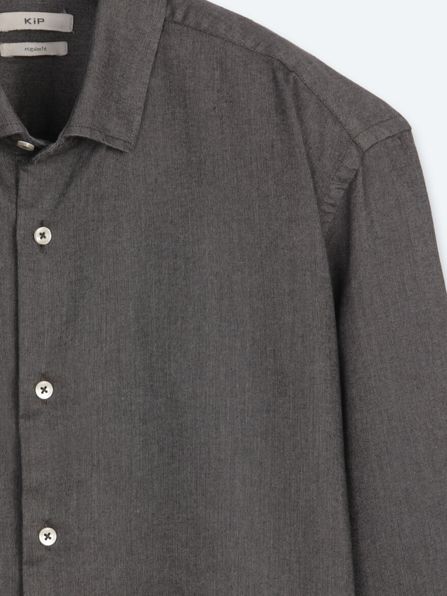 Brown Plain Regular Fit Long Weaving Casual Cotton Blended Shirt - 7