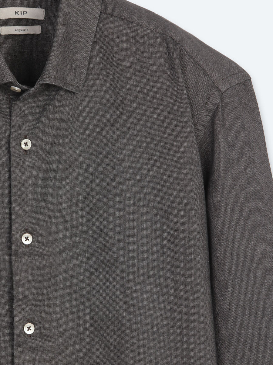 Brown Plain Regular Fit Long Weaving Casual Cotton Blended Shirt - 7