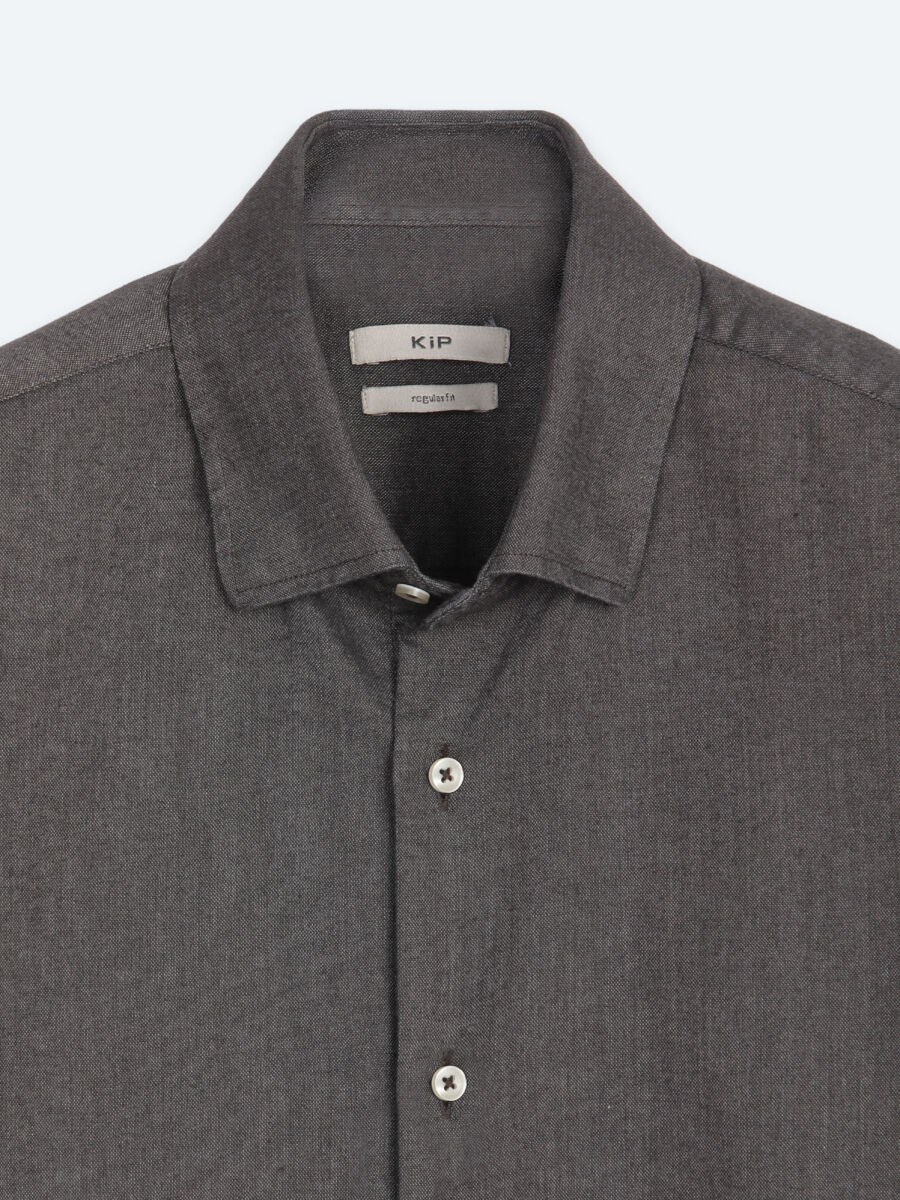 Brown Plain Regular Fit Long Weaving Casual Cotton Blended Shirt - 8