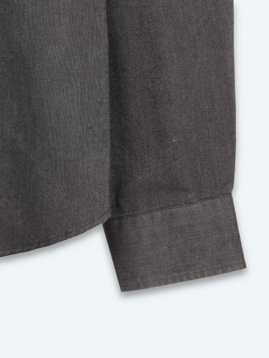Brown Plain Regular Fit Long Weaving Casual Cotton Blended Shirt - 9