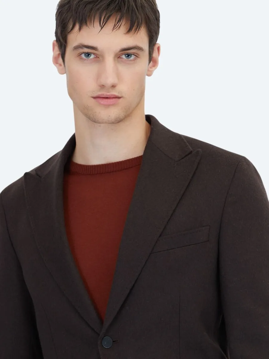 Brown Plain Wool Blended Jacket - 3