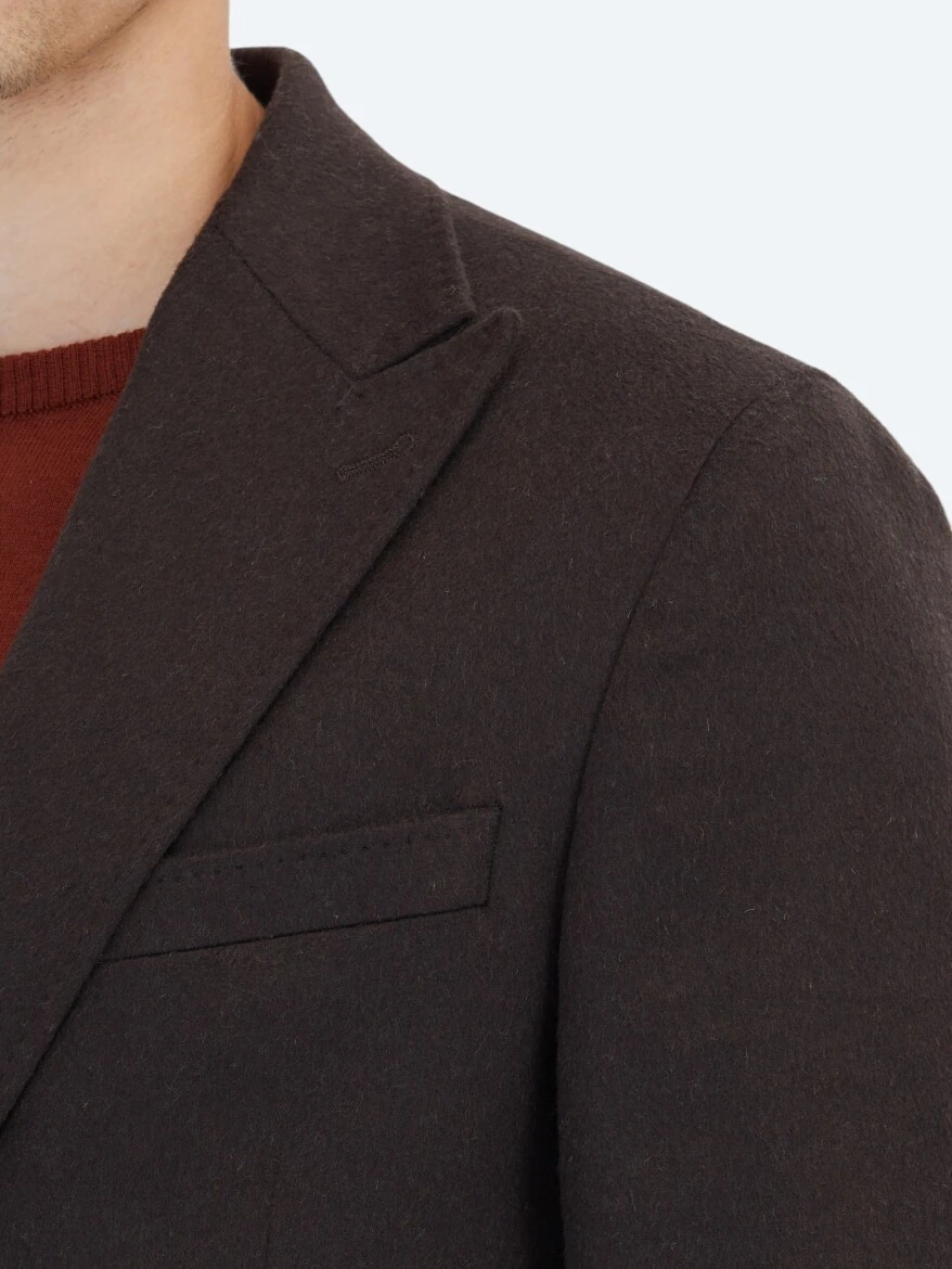Brown Plain Wool Blended Jacket - 4