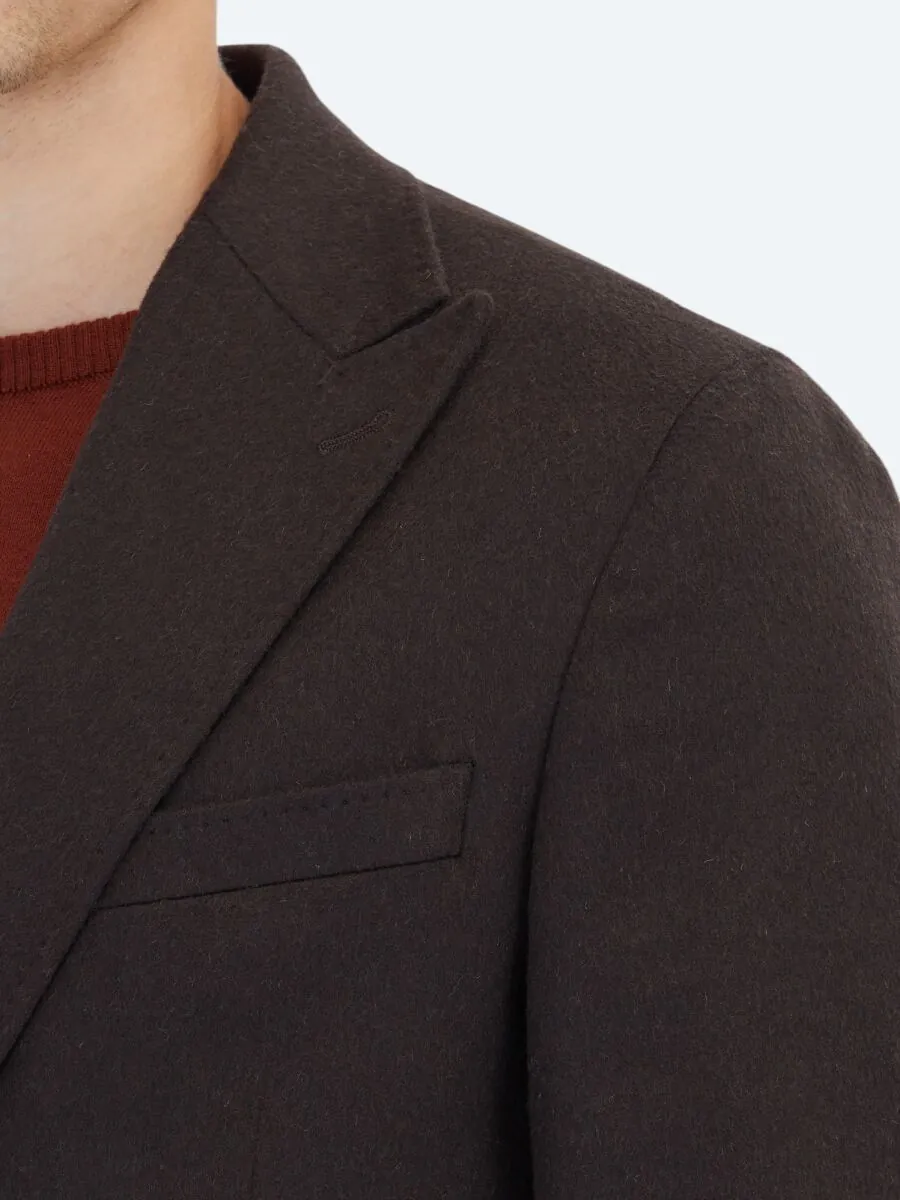 Brown Plain Wool Blended Jacket - 4