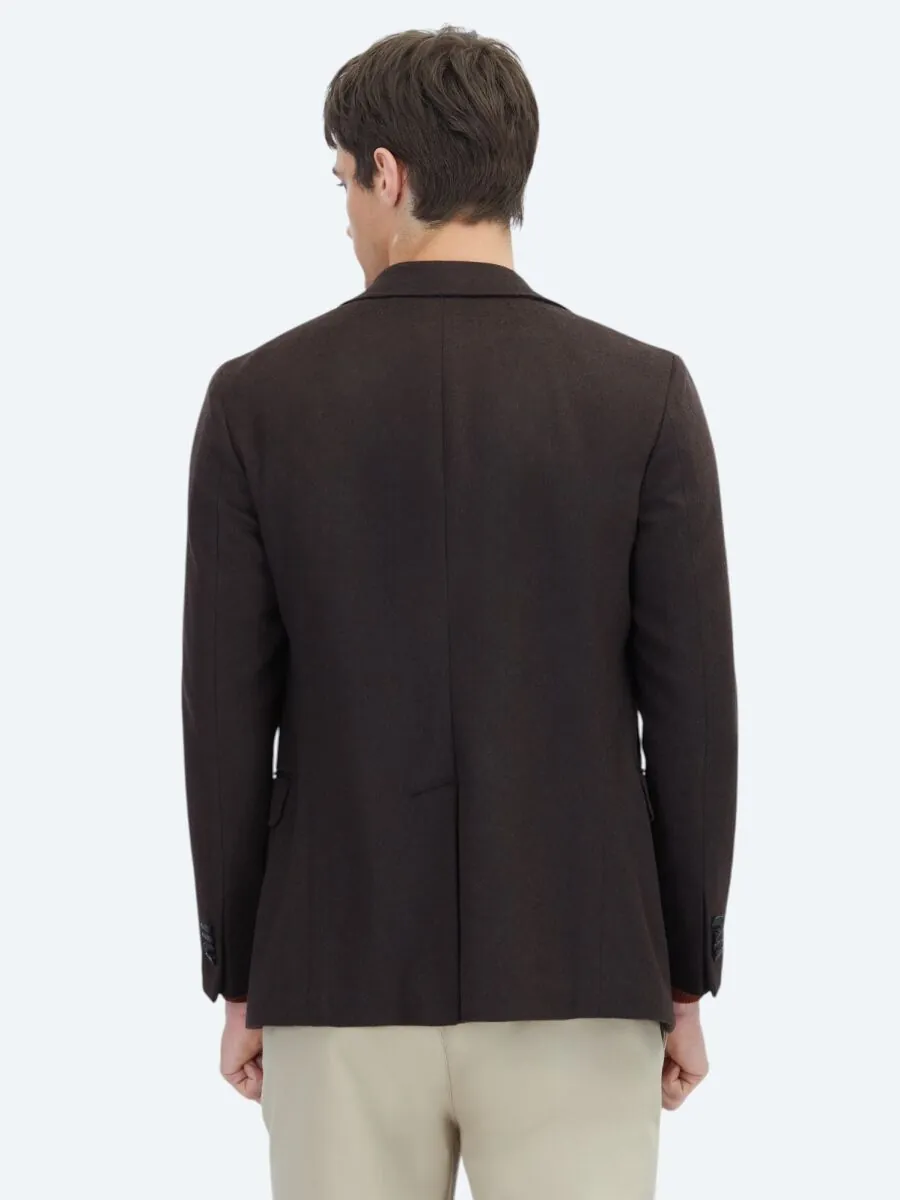 Brown Plain Wool Blended Jacket - 5