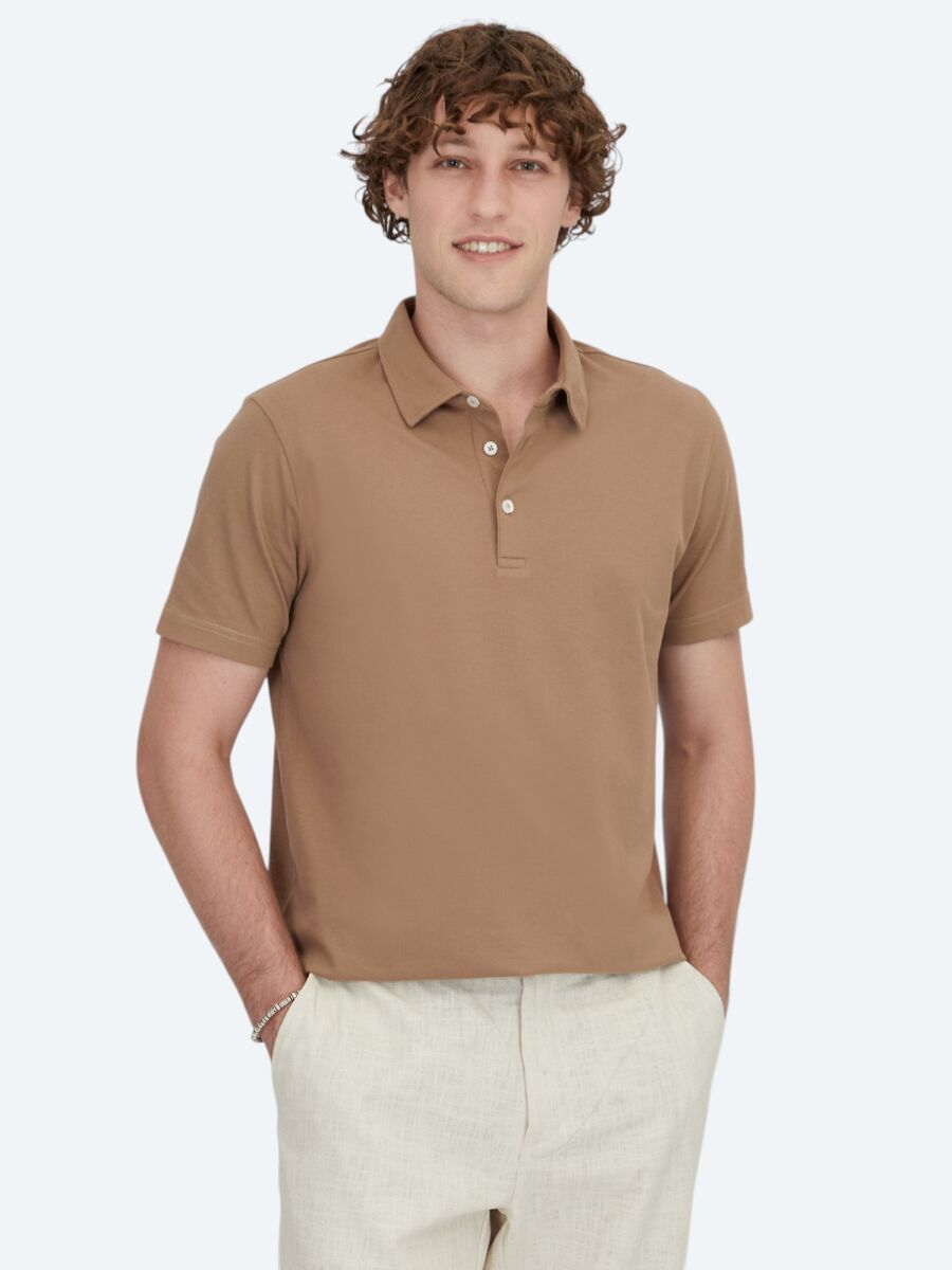 Brown Polo Neck Cotton Blended T-Shirt - 1